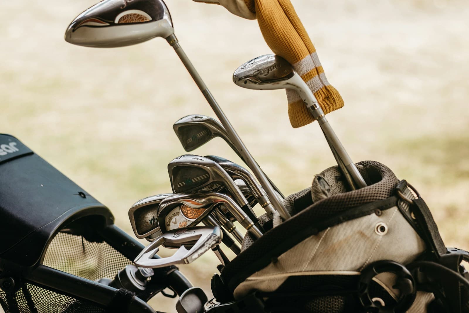 Pre-owned clubs lined up at the shop